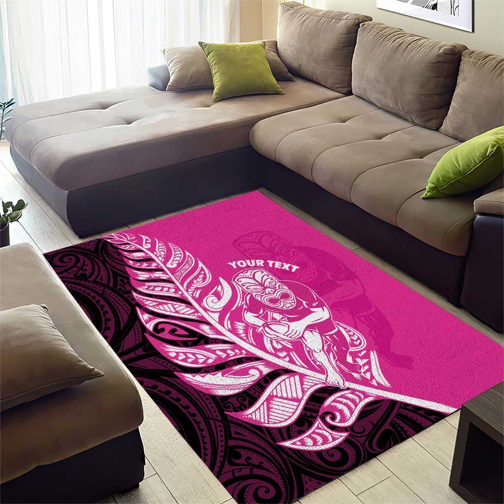 New Zealand Silver Fern Rugby Custom Area Rug All Black Maori Pattern Pink LT14 - Polynesian Pride