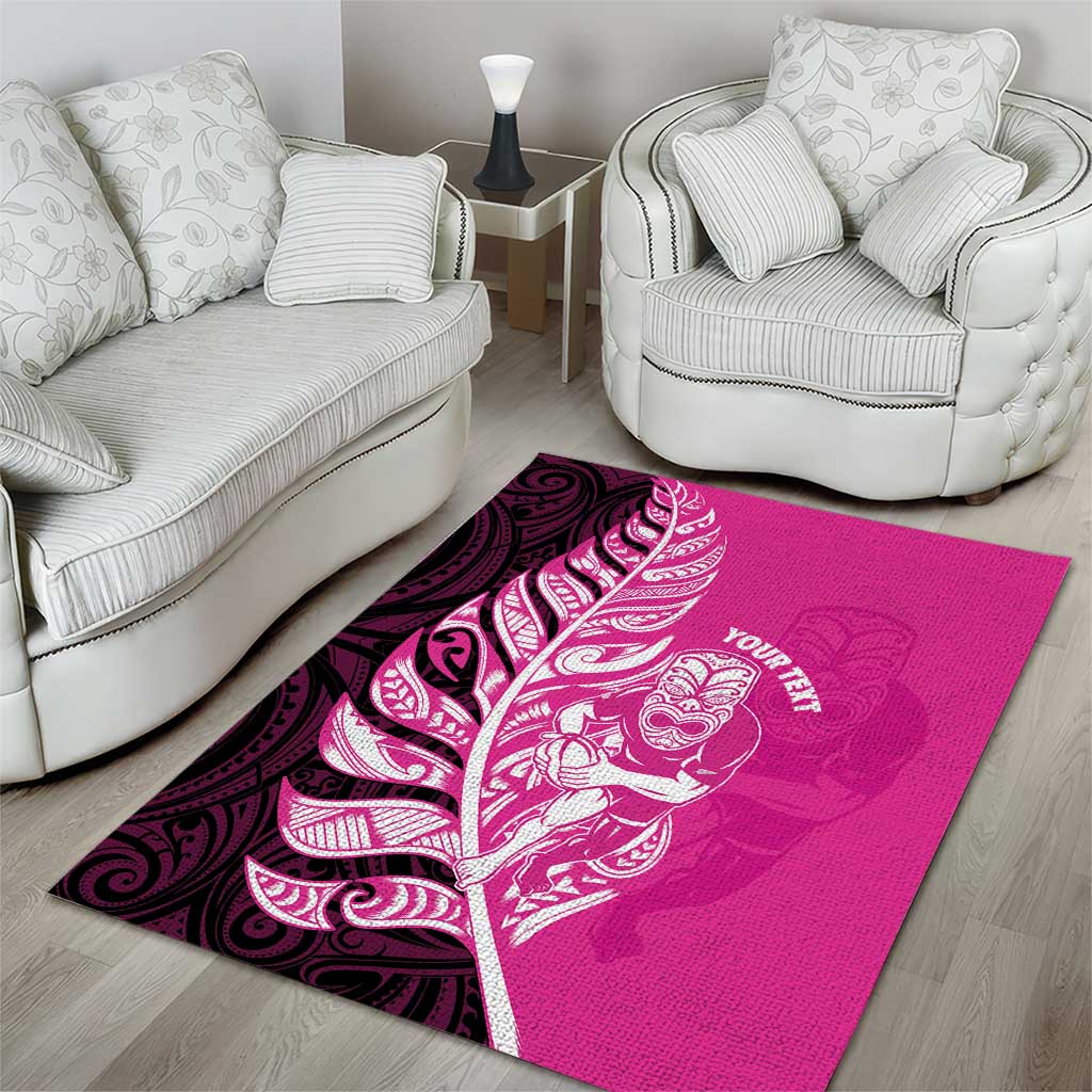 New Zealand Silver Fern Rugby Custom Area Rug All Black Maori Pattern Pink LT14 - Polynesian Pride