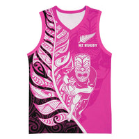 New Zealand Silver Fern Rugby Custom Basketball Jersey All Black Maori Pattern Pink - Polynesian Pride