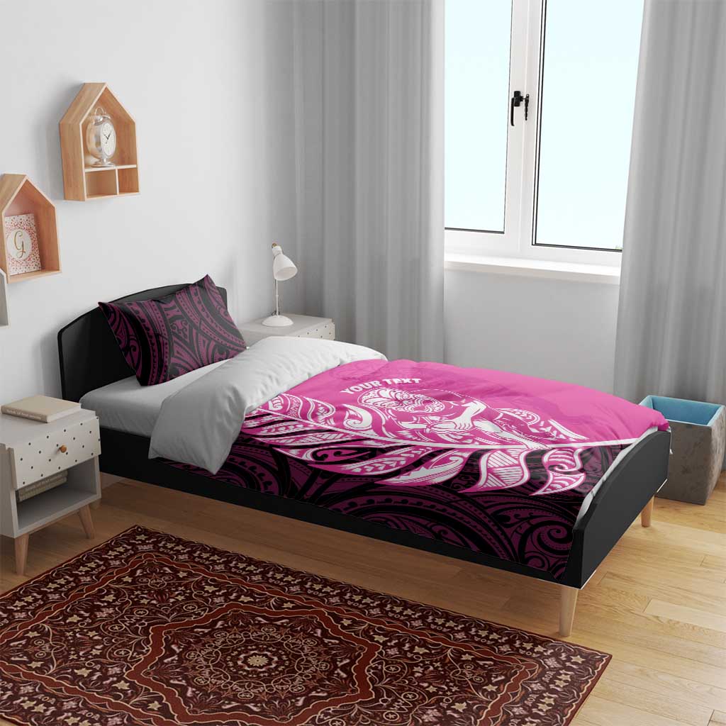 New Zealand Silver Fern Rugby Custom Bedding Set All Black Maori Pattern Pink - Polynesian Pride