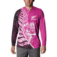 New Zealand Silver Fern Rugby Custom Button Sweatshirt All Black Maori Pattern Pink - Polynesian Pride
