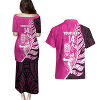 New Zealand Silver Fern Rugby Custom Couples Matching Puletasi and Hawaiian Shirt All Black Maori Pattern Pink - Polynesian Pride
