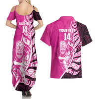 New Zealand Silver Fern Rugby Custom Couples Matching Summer Maxi Dress and Hawaiian Shirt All Black Maori Pattern Pink - Polynesian Pride