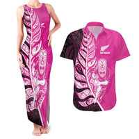 New Zealand Silver Fern Rugby Custom Couples Matching Tank Maxi Dress and Hawaiian Shirt All Black Maori Pattern Pink - Polynesian Pride