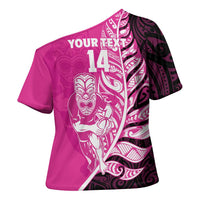 New Zealand Silver Fern Rugby Custom Cross Shoulder Shirt All Black Maori Pattern Pink - Polynesian Pride