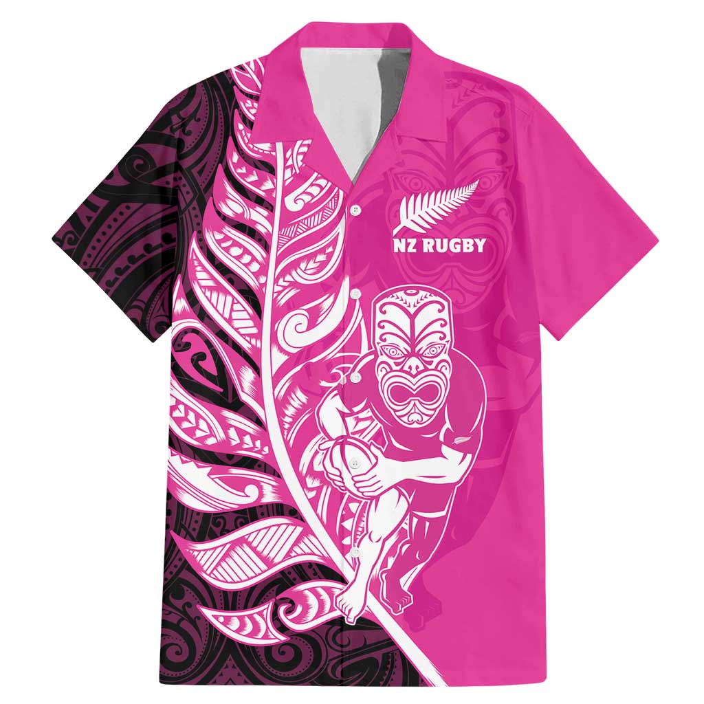 New Zealand Silver Fern Rugby Custom Family Matching Mermaid Dress and Hawaiian Shirt All Black Maori Pattern Pink LT14 Dad's Shirt - Short Sleeve Pink - Polynesian Pride
