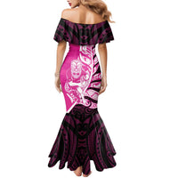 New Zealand Silver Fern Rugby Custom Family Matching Mermaid Dress and Hawaiian Shirt All Black Maori Pattern Pink LT14 - Polynesian Pride