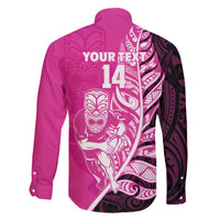 New Zealand Silver Fern Rugby Custom Family Matching Off The Shoulder Long Sleeve Dress and Hawaiian Shirt All Black Maori Pattern Pink LT14 - Polynesian Pride