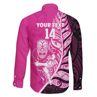 New Zealand Silver Fern Rugby Custom Family Matching Off Shoulder Maxi Dress and Hawaiian Shirt All Black Maori Pattern Pink LT14 - Polynesian Pride
