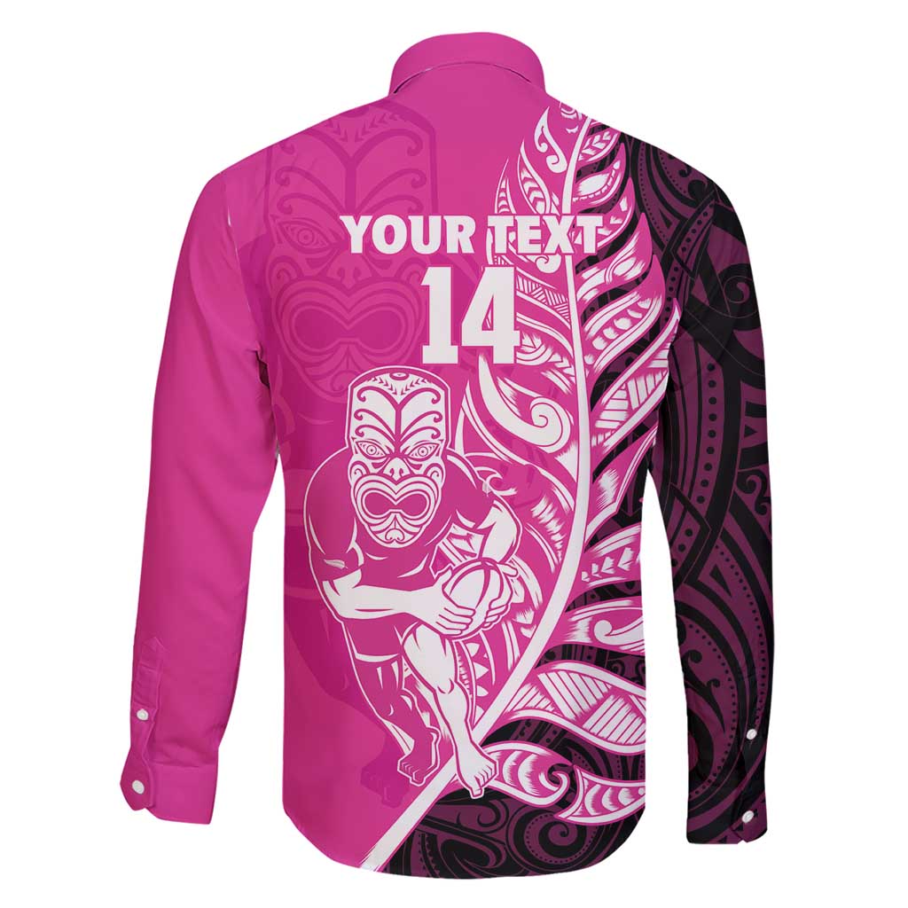 New Zealand Silver Fern Rugby Custom Family Matching Short Sleeve Bodycon Dress and Hawaiian Shirt All Black Maori Pattern Pink LT14 - Polynesian Pride