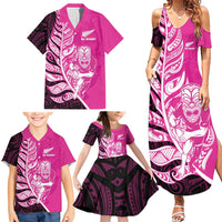 New Zealand Silver Fern Rugby Custom Family Matching Summer Maxi Dress and Hawaiian Shirt All Black Maori Pattern Pink LT14 - Polynesian Pride