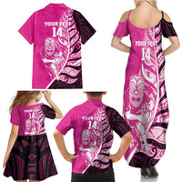 New Zealand Silver Fern Rugby Custom Family Matching Summer Maxi Dress and Hawaiian Shirt All Black Maori Pattern Pink LT14 - Polynesian Pride