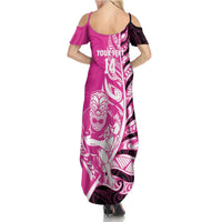 New Zealand Silver Fern Rugby Custom Family Matching Summer Maxi Dress and Hawaiian Shirt All Black Maori Pattern Pink LT14 - Polynesian Pride