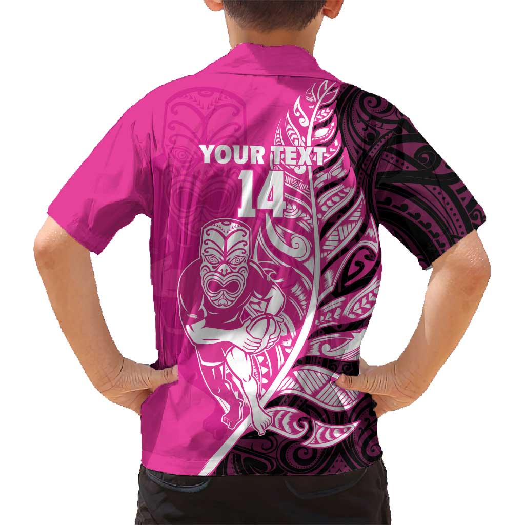 New Zealand Silver Fern Rugby Custom Family Matching Tank Maxi Dress and Hawaiian Shirt All Black Maori Pattern Pink LT14 - Polynesian Pride