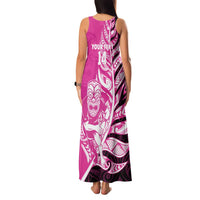 New Zealand Silver Fern Rugby Custom Family Matching Tank Maxi Dress and Hawaiian Shirt All Black Maori Pattern Pink LT14 - Polynesian Pride