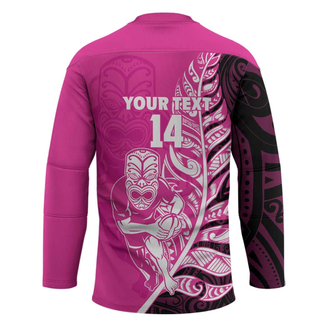 New Zealand Silver Fern Rugby Custom Hockey Jersey All Black Maori Pattern Pink - Polynesian Pride