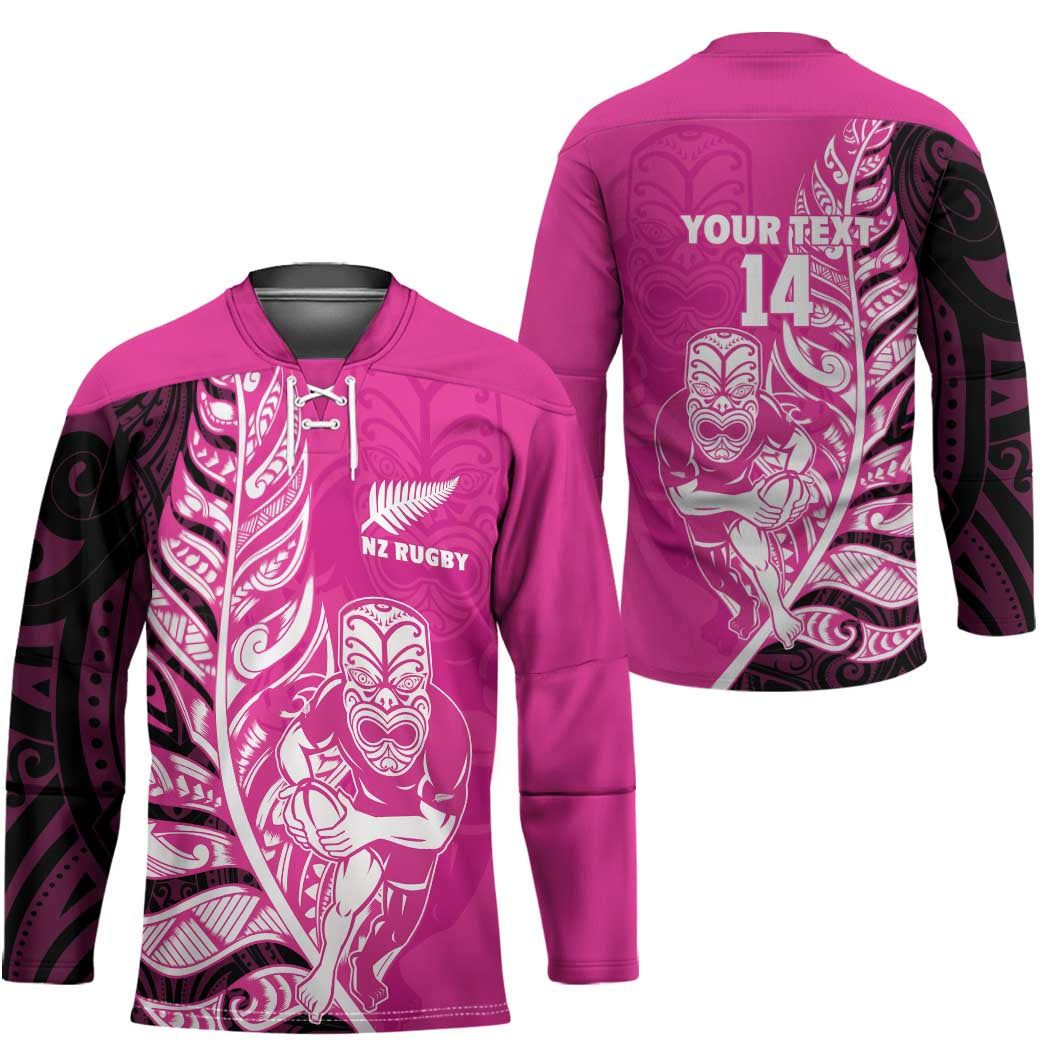 New Zealand Silver Fern Rugby Custom Hockey Jersey All Black Maori Pattern Pink - Polynesian Pride