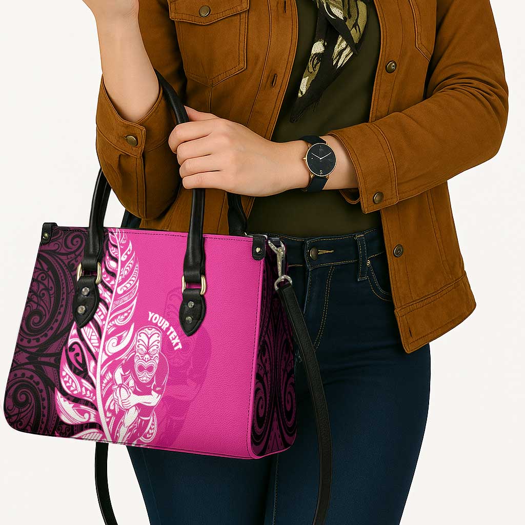 New Zealand Silver Fern Rugby Custom Leather Bag All Black Maori Pattern Pink - Polynesian Pride