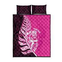 New Zealand Silver Fern Rugby Custom Quilt Bed Set All Black Maori Pattern Pink LT14 - Polynesian Pride