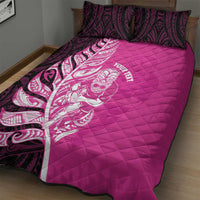 New Zealand Silver Fern Rugby Custom Quilt Bed Set All Black Maori Pattern Pink LT14 - Polynesian Pride