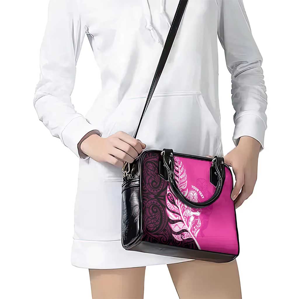 New Zealand Silver Fern Rugby Custom Shoulder Handbag All Black Maori Pattern Pink - Polynesian Pride