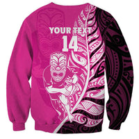 New Zealand Silver Fern Rugby Custom Sweatshirt All Black Maori Pattern Pink - Polynesian Pride