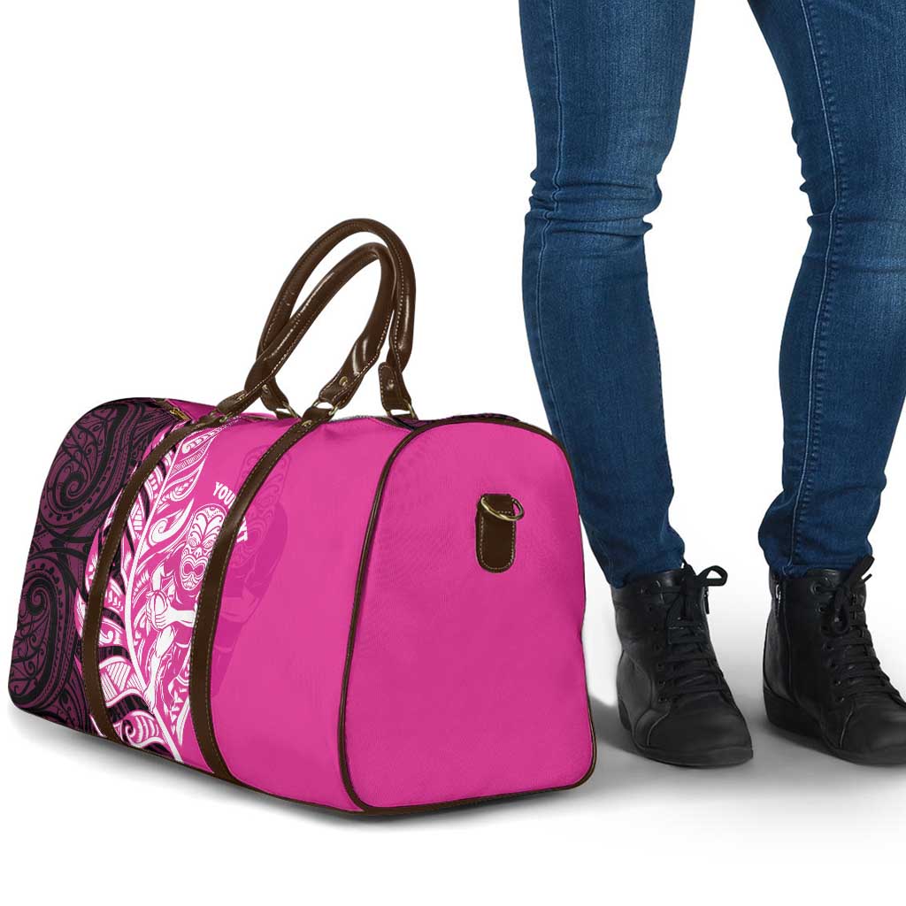 New Zealand Silver Fern Rugby Custom Travel Bag All Black Maori Pattern Pink - Polynesian Pride