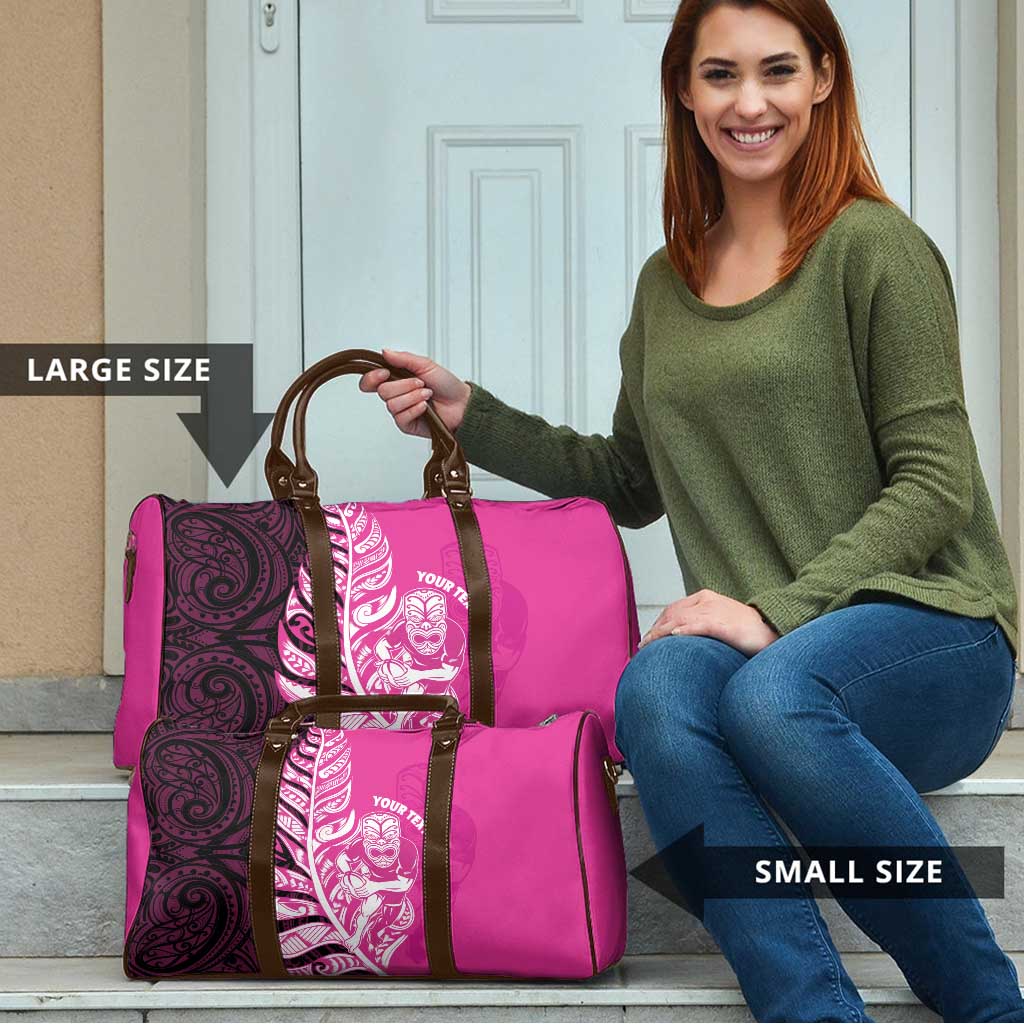 New Zealand Silver Fern Rugby Custom Travel Bag All Black Maori Pattern Pink - Polynesian Pride
