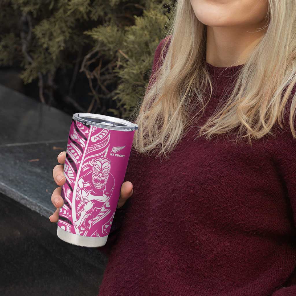 New Zealand Silver Fern Rugby Custom Tumbler Cup All Black Maori Pattern Pink - Polynesian Pride