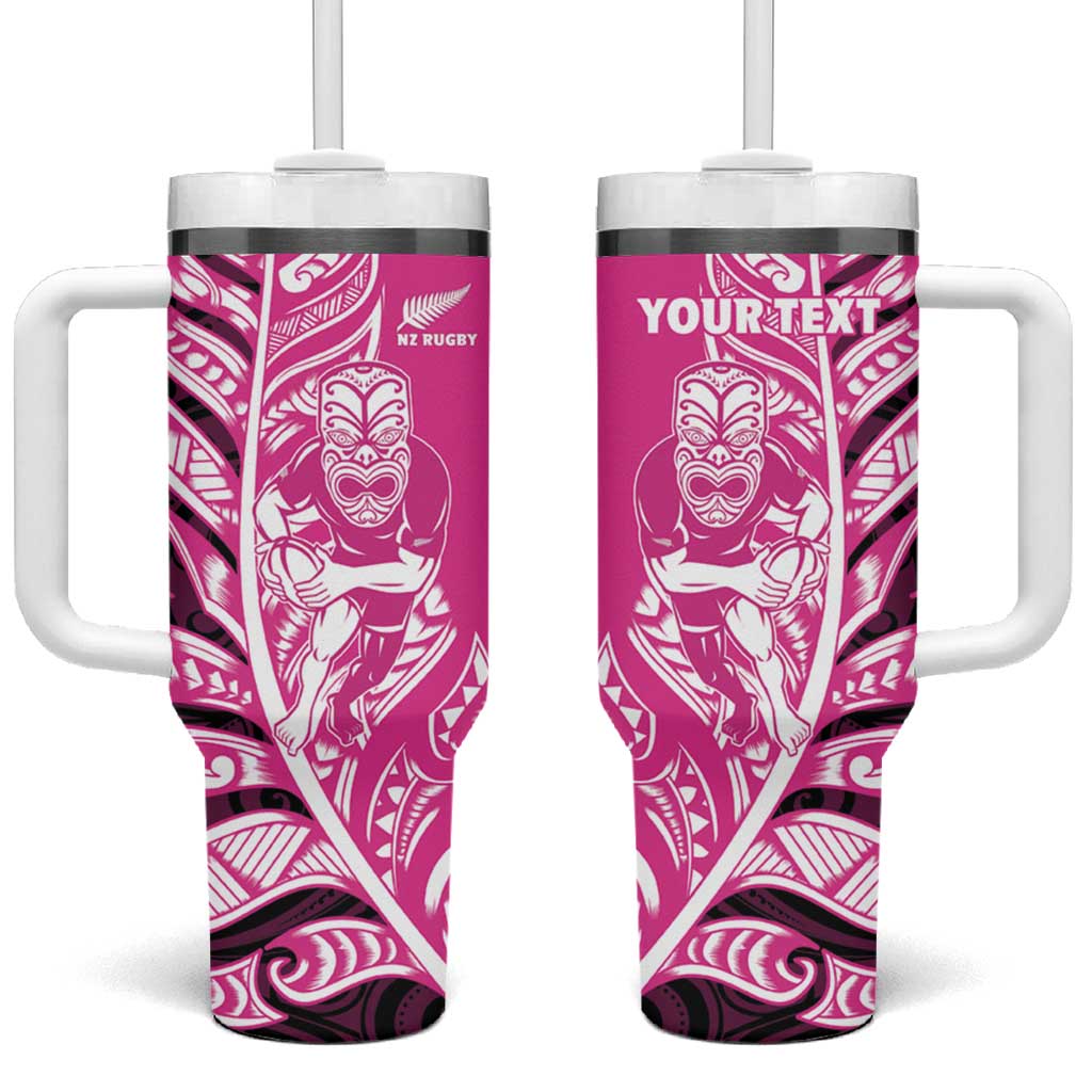 New Zealand Silver Fern Rugby Custom Tumbler With Handle All Black Maori Pattern Pink LT14 One Size: 40 oz Pink - Polynesian Pride