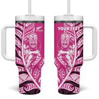 New Zealand Silver Fern Rugby Custom Tumbler With Handle All Black Maori Pattern Pink LT14 One Size: 40 oz Pink - Polynesian Pride