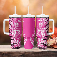 New Zealand Silver Fern Rugby Custom Tumbler With Handle All Black Maori Pattern Pink LT14 - Polynesian Pride