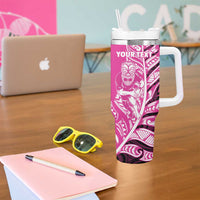 New Zealand Silver Fern Rugby Custom Tumbler With Handle All Black Maori Pattern Pink LT14 - Polynesian Pride