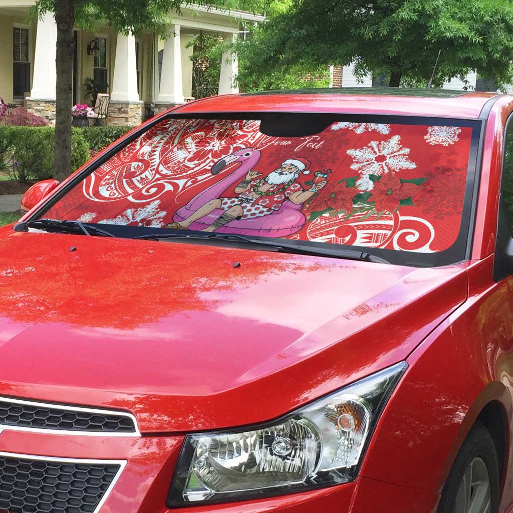 Personalized Hawaii Christmas Auto Sun Shade Mele Kalikimaka Chilling Shaka Santa Flamingo - Polynesian Pride