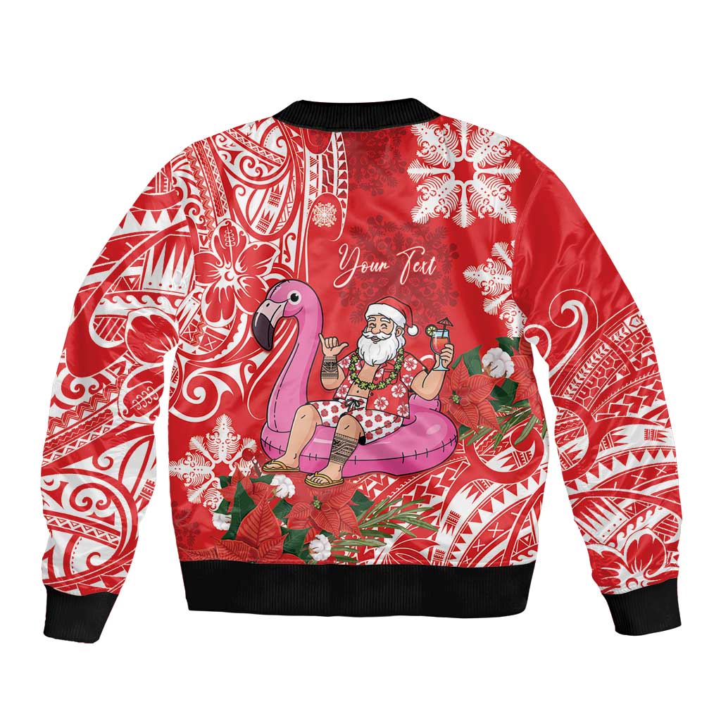 Personalized Hawaii Christmas Bomber Jacket Mele Kalikimaka Chilling Shaka Santa Flamingo LT14 - Polynesian Pride