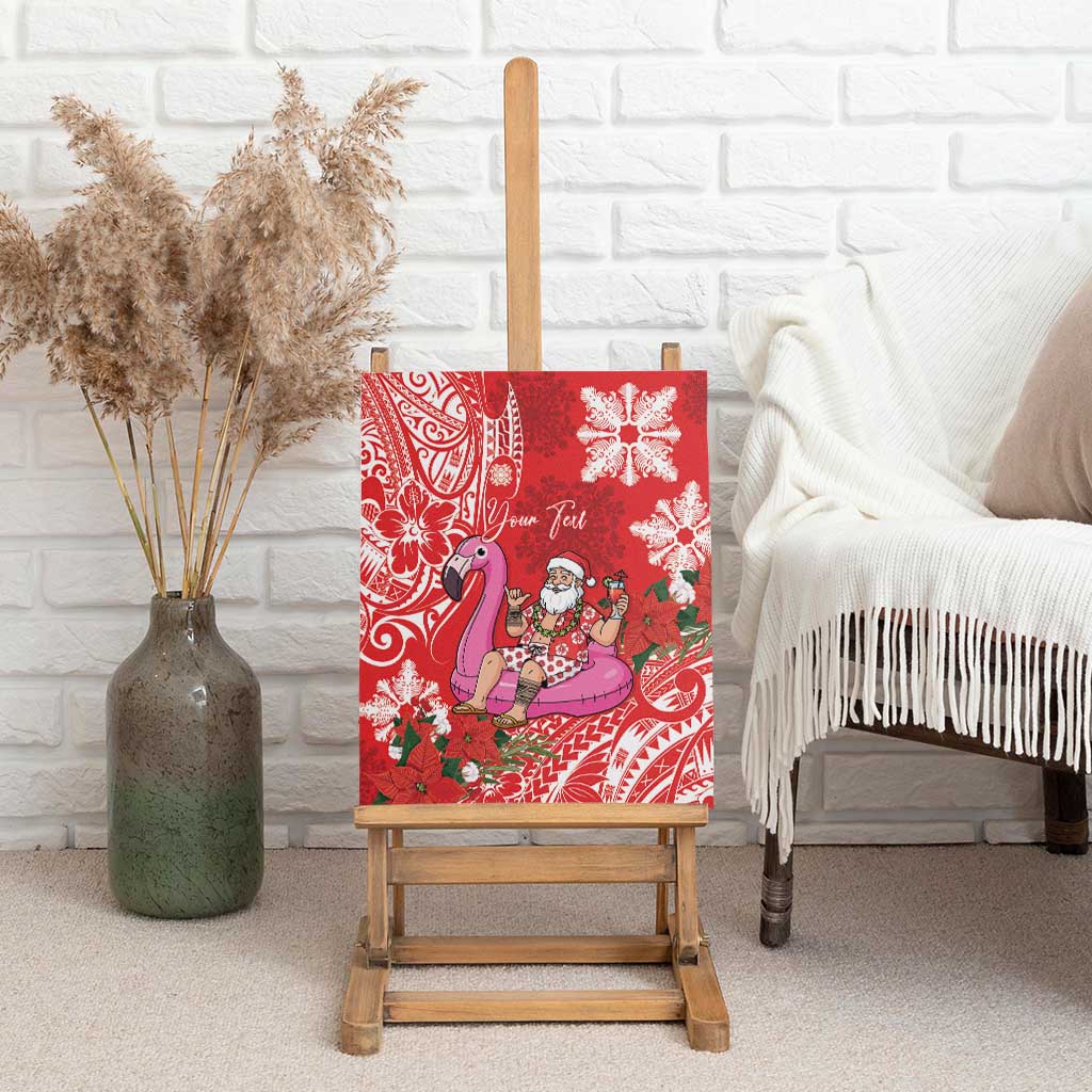 Personalized Hawaii Christmas Canvas Wall Art Mele Kalikimaka Chilling Shaka Santa Flamingo - Polynesian Pride
