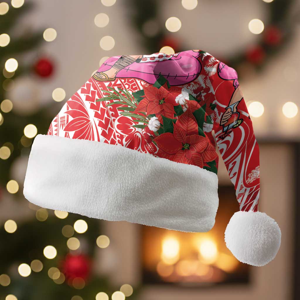 Personalized Hawaii Christmas Santa Hat Mele Kalikimaka Chilling Shaka Santa Flamingo - Polynesian Pride