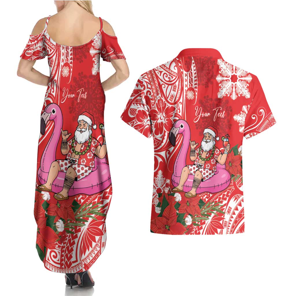 Personalized Hawaii Christmas Couples Matching Summer Maxi Dress and Hawaiian Shirt Mele Kalikimaka Chilling Shaka Santa Flamingo LT14 - Polynesian Pride