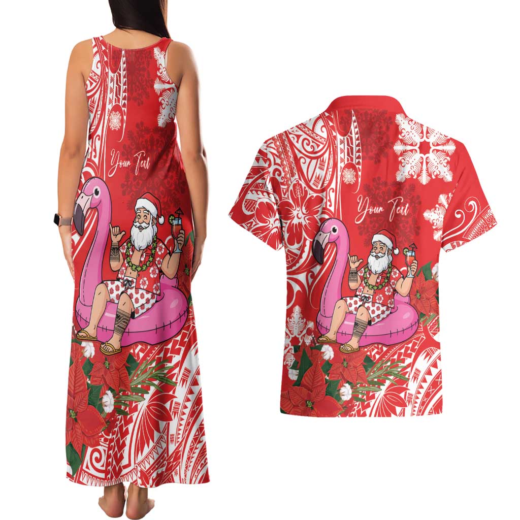 Personalized Hawaii Christmas Couples Matching Tank Maxi Dress and Hawaiian Shirt Mele Kalikimaka Chilling Shaka Santa Flamingo LT14 - Polynesian Pride