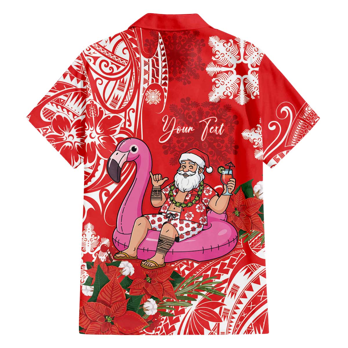 Personalized Hawaii Christmas Family Matching Off The Shoulder Long Sleeve Dress and Hawaiian Shirt Mele Kalikimaka Chilling Shaka Santa Flamingo LT14 - Polynesian Pride
