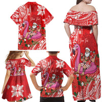 Personalized Hawaii Christmas Family Matching Off Shoulder Maxi Dress and Hawaiian Shirt Mele Kalikimaka Chilling Shaka Santa Flamingo LT14 - Polynesian Pride