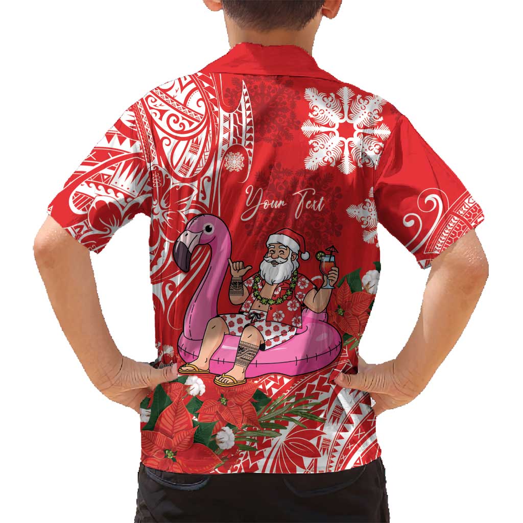 Personalized Hawaii Christmas Family Matching Off Shoulder Short Dress and Hawaiian Shirt Mele Kalikimaka Chilling Shaka Santa Flamingo LT14 - Polynesian Pride