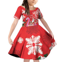 Personalized Hawaii Christmas Family Matching Off Shoulder Short Dress and Hawaiian Shirt Mele Kalikimaka Chilling Shaka Santa Flamingo LT14 Daughter's Dress Red - Polynesian Pride