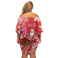 Personalized Hawaii Christmas Family Matching Off Shoulder Short Dress and Hawaiian Shirt Mele Kalikimaka Chilling Shaka Santa Flamingo LT14 - Polynesian Pride