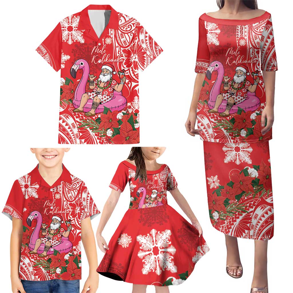 Personalized Hawaii Christmas Family Matching Puletasi and Hawaiian Shirt Mele Kalikimaka Chilling Shaka Santa Flamingo LT14 - Polynesian Pride
