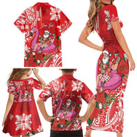 Personalized Hawaii Christmas Family Matching Short Sleeve Bodycon Dress and Hawaiian Shirt Mele Kalikimaka Chilling Shaka Santa Flamingo LT14 - Polynesian Pride
