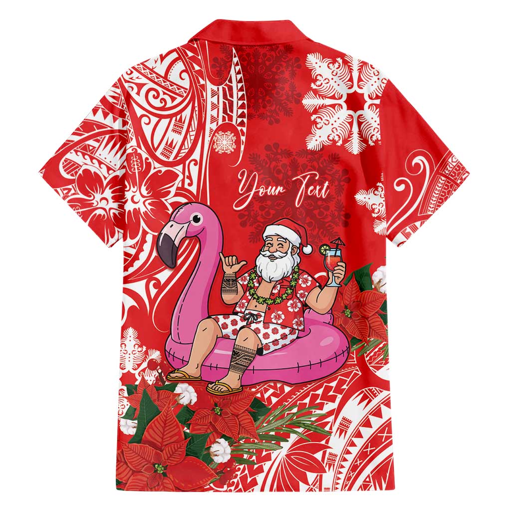 Personalized Hawaii Christmas Family Matching Short Sleeve Bodycon Dress and Hawaiian Shirt Mele Kalikimaka Chilling Shaka Santa Flamingo LT14 - Polynesian Pride