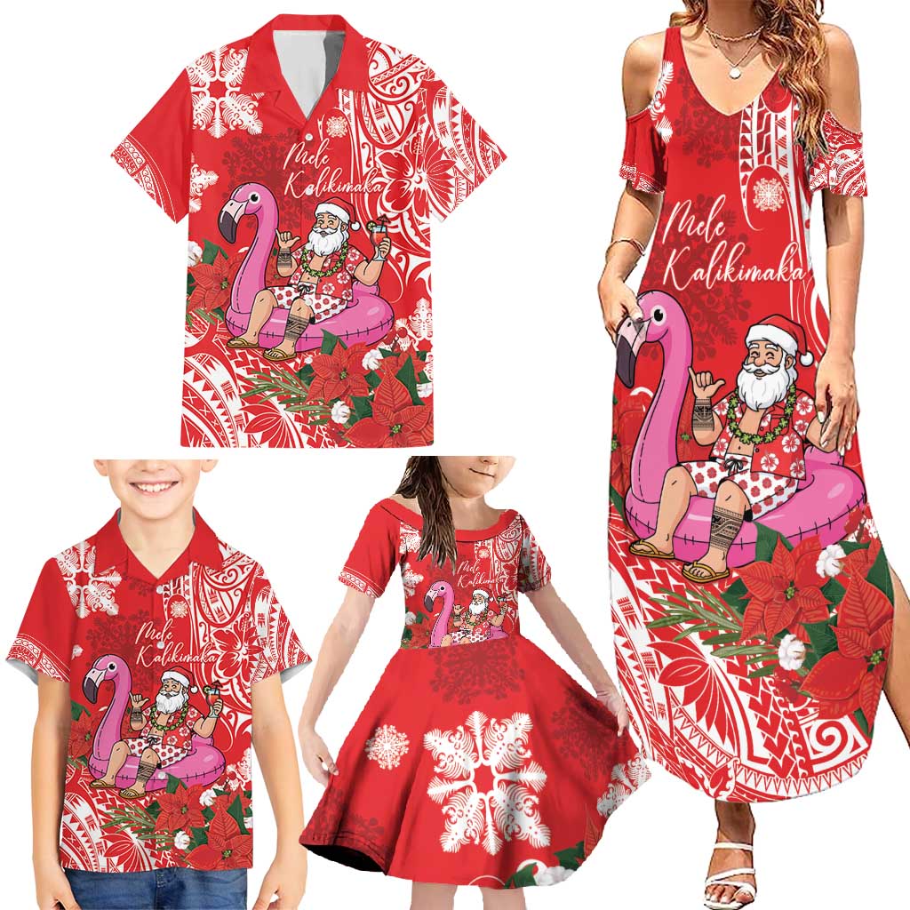 Personalized Hawaii Christmas Family Matching Summer Maxi Dress and Hawaiian Shirt Mele Kalikimaka Chilling Shaka Santa Flamingo LT14 - Polynesian Pride