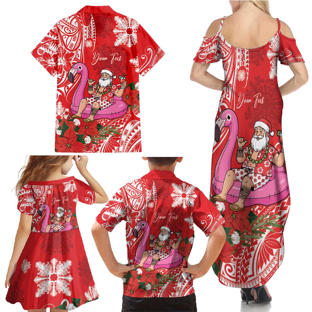 Personalized Hawaii Christmas Family Matching Summer Maxi Dress and Hawaiian Shirt Mele Kalikimaka Chilling Shaka Santa Flamingo LT14 - Polynesian Pride