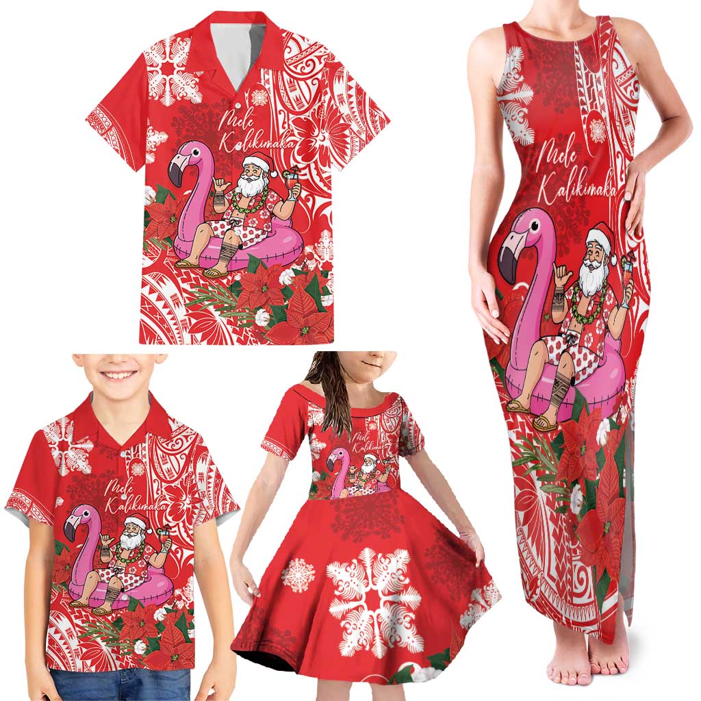 Personalized Hawaii Christmas Family Matching Tank Maxi Dress and Hawaiian Shirt Mele Kalikimaka Chilling Shaka Santa Flamingo LT14 - Polynesian Pride